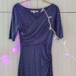 Boden Rita Ruched Midi Faux Wrap Blue US 6L Fits Like 4 Long